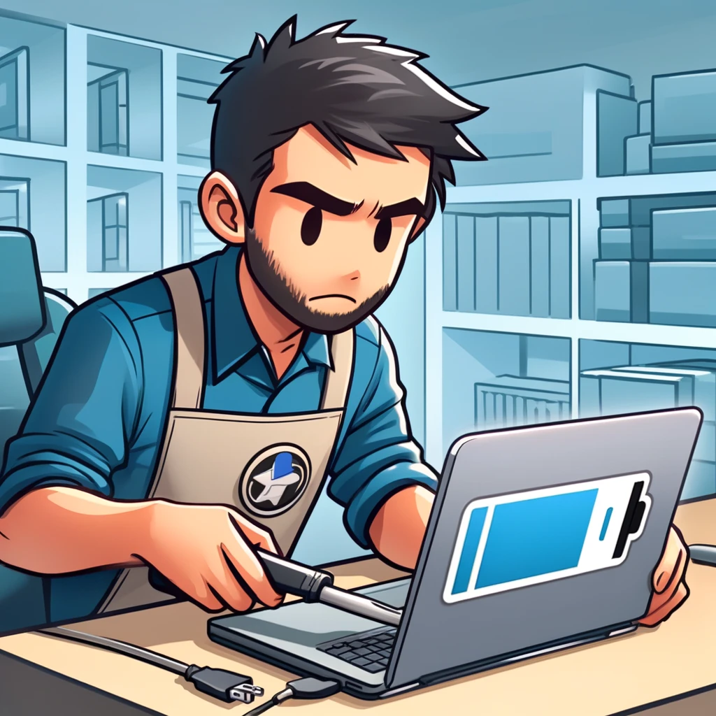 Technician at CCFix repairing a laptop battery.