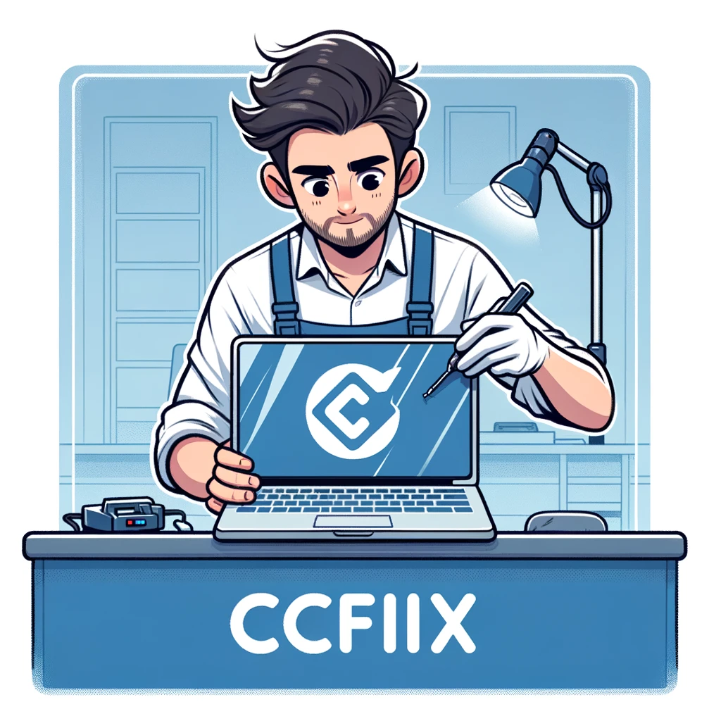 Technician at CCFix repairing a laptop screen.