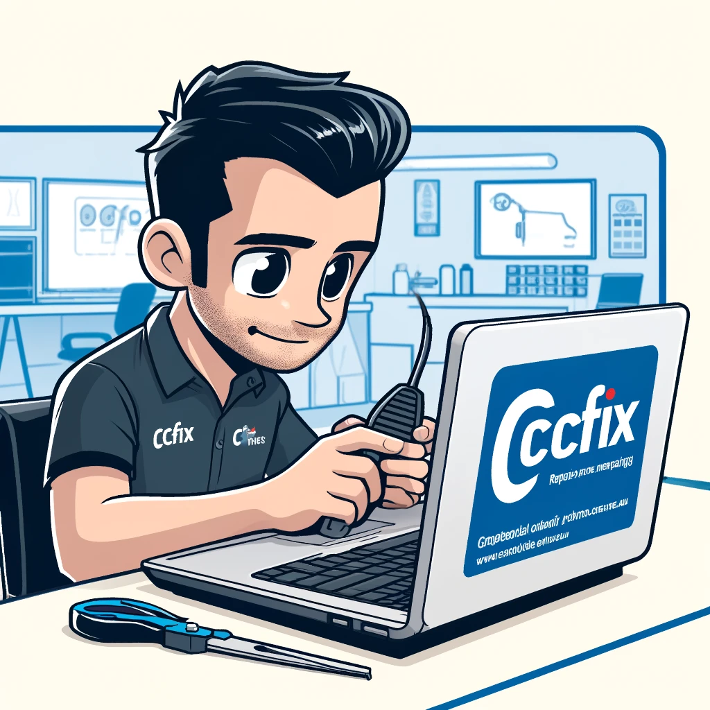 Technician at CCFix repairing a notebook screen.