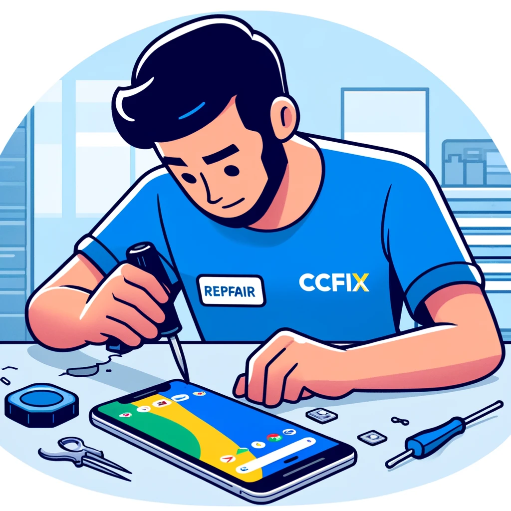 Technician at CCFix repairing a Google Pixel screen.