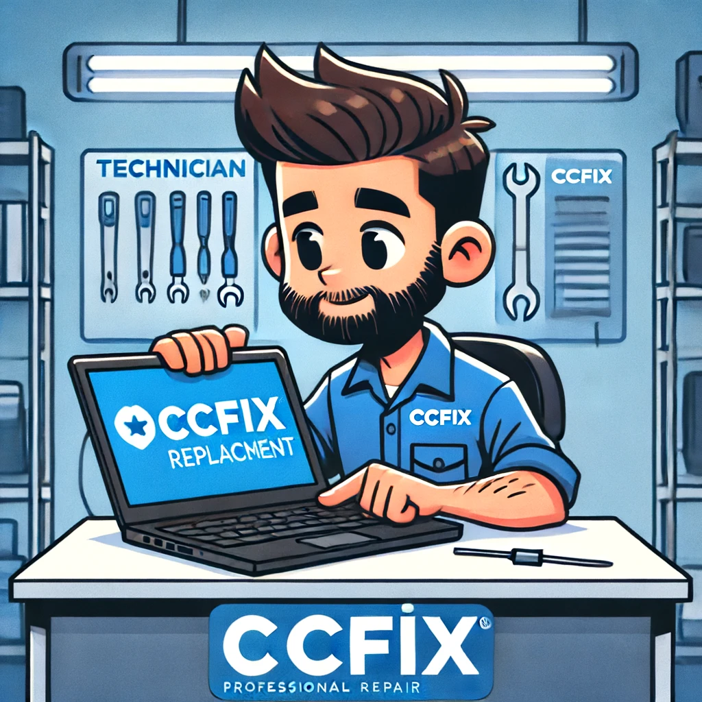 Technician at CCFix replacing a laptop screen.