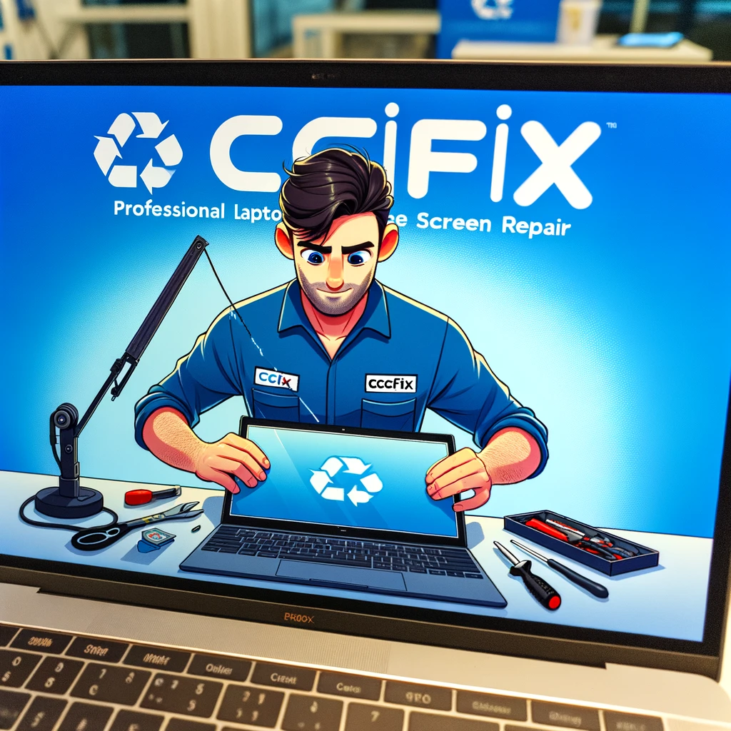 Technician at CCFix replacing a laptop screen.