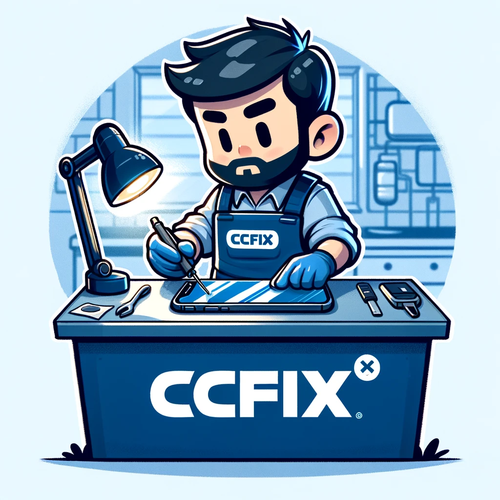 Technician at CCFix repairing a mobile phone screen.
