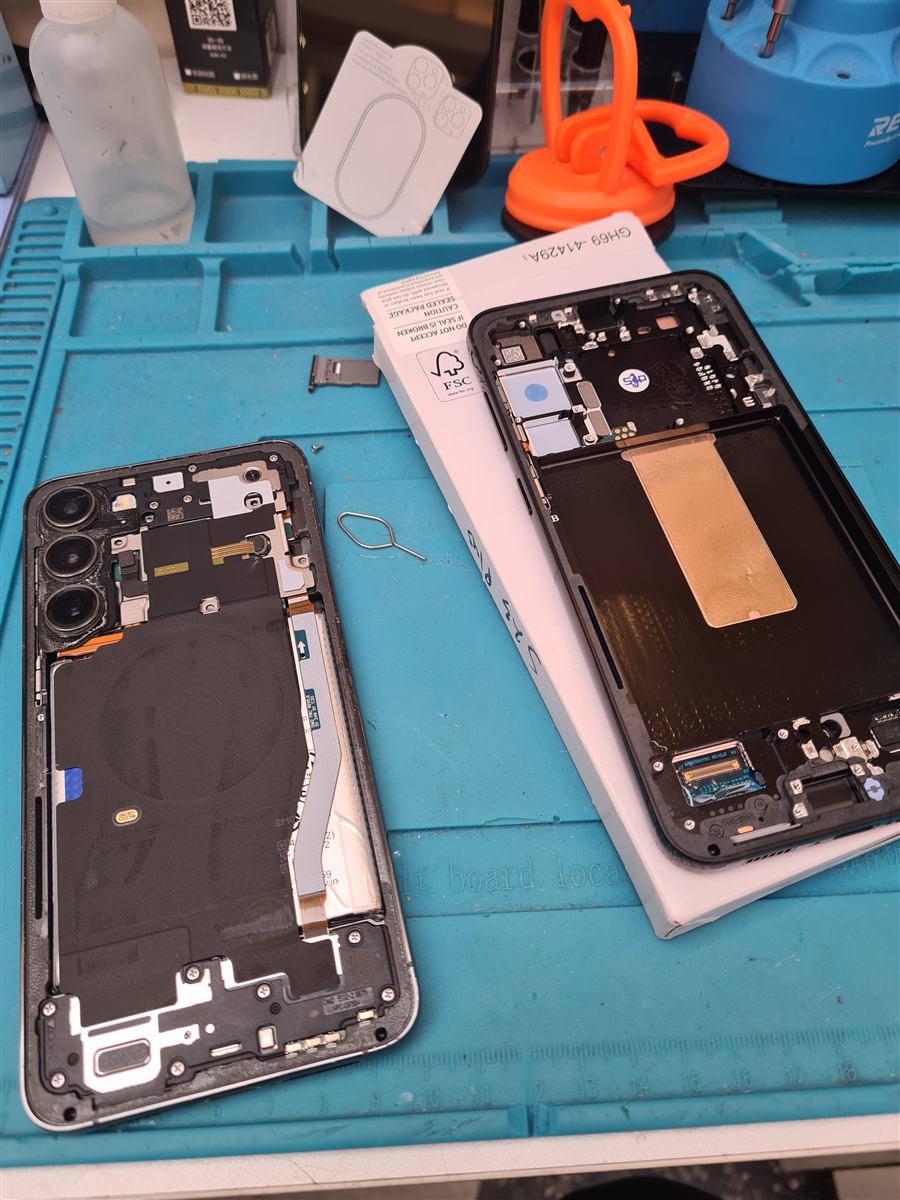 Samsung Galaxy S23+ internals during screen replacement on the CCFix bench